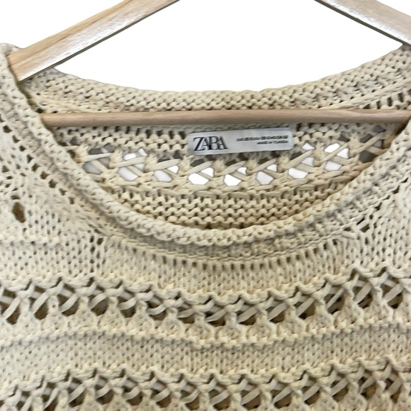 Zara Oversized Crochet Open Knit Pullover Striped Sweater Size XS S Boho Beach - Picture 8 of 16